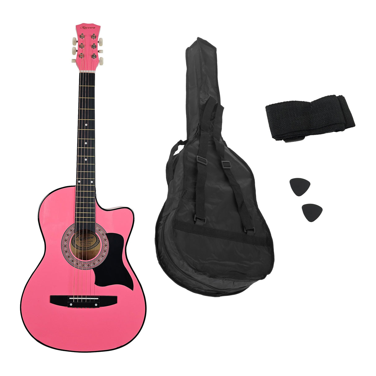 Karrera 38-Inch Cutaway Pink Acoustic Guitar Set with Bag