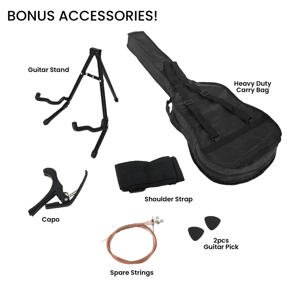 Karrera 38in Cutaway Acoustic Guitar Starter Kit with Bag and Accessories - Sunburst Finish