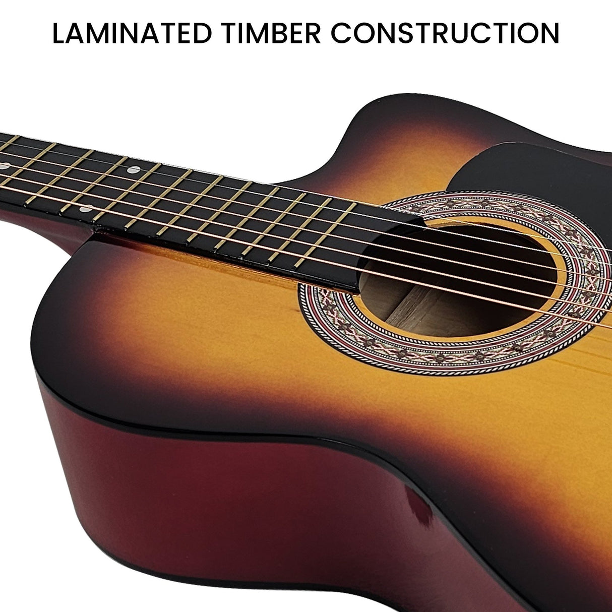 Karrera 38in Cutaway Acoustic Guitar Starter Kit with Bag and Accessories - Sunburst Finish