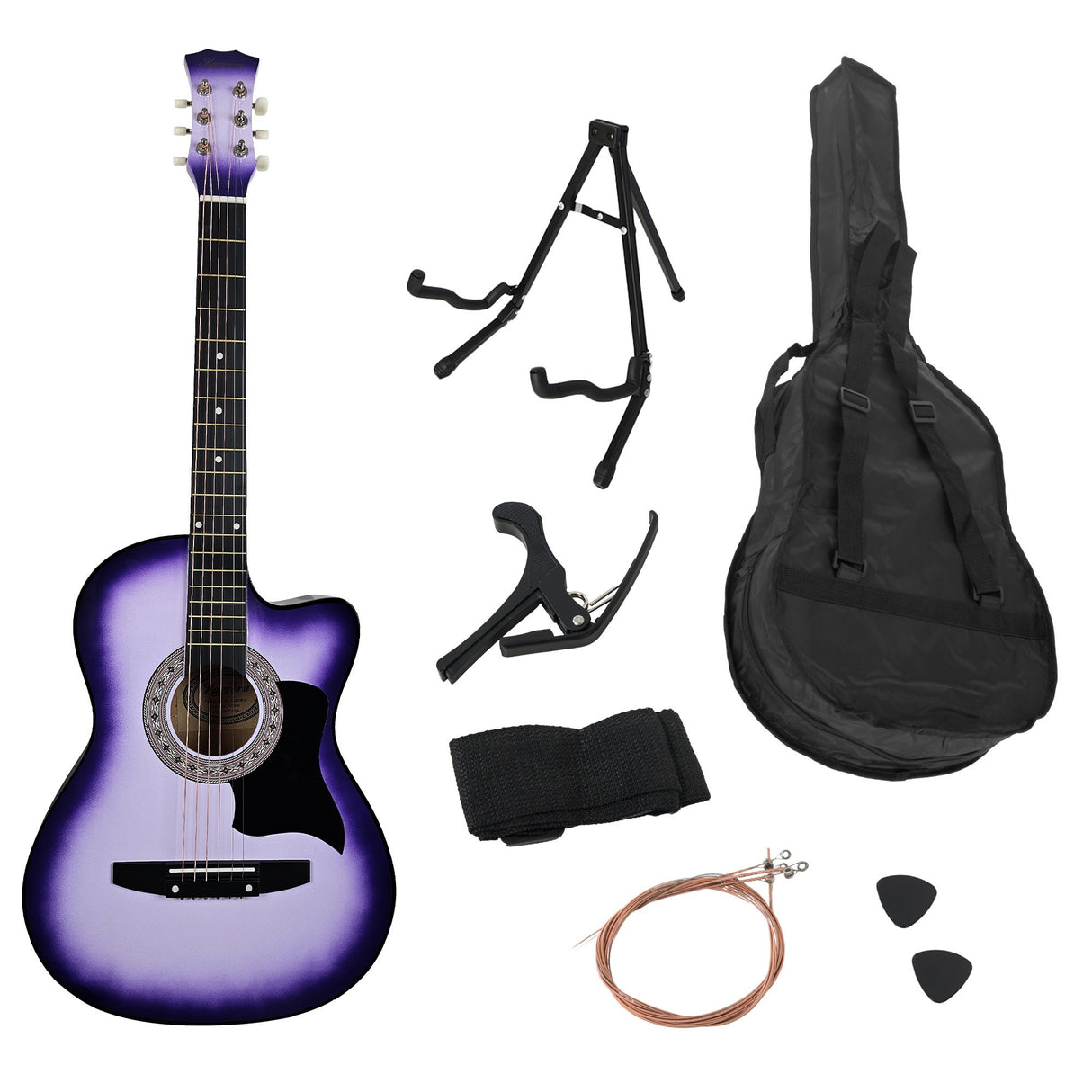 Karrera 38in Cutaway Acoustic Guitar Bundle with Accessories - Purple Burst