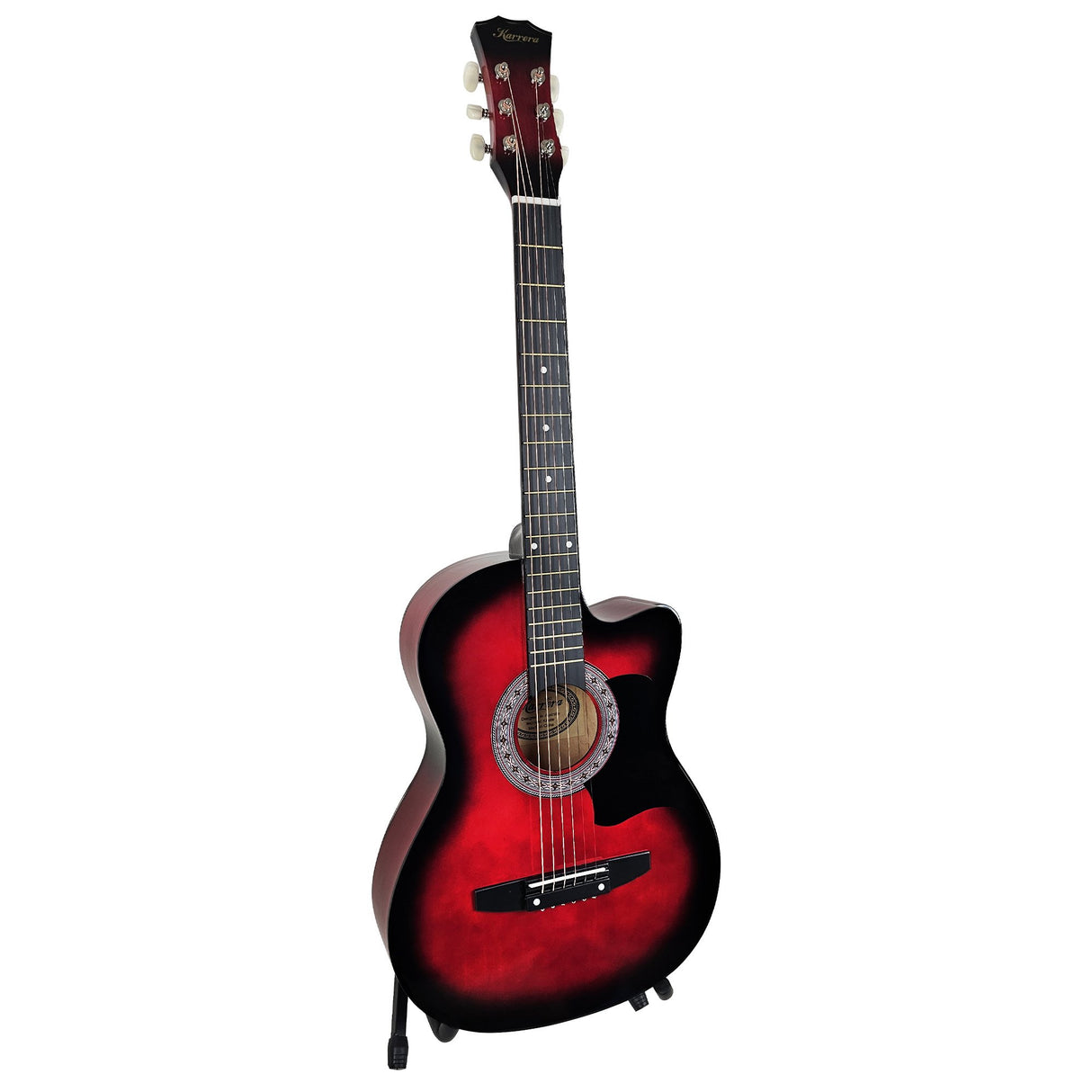 Karrera 38in High-Quality Cutaway Acoustic Guitar Set with Weatherproof Bag - Red Burst