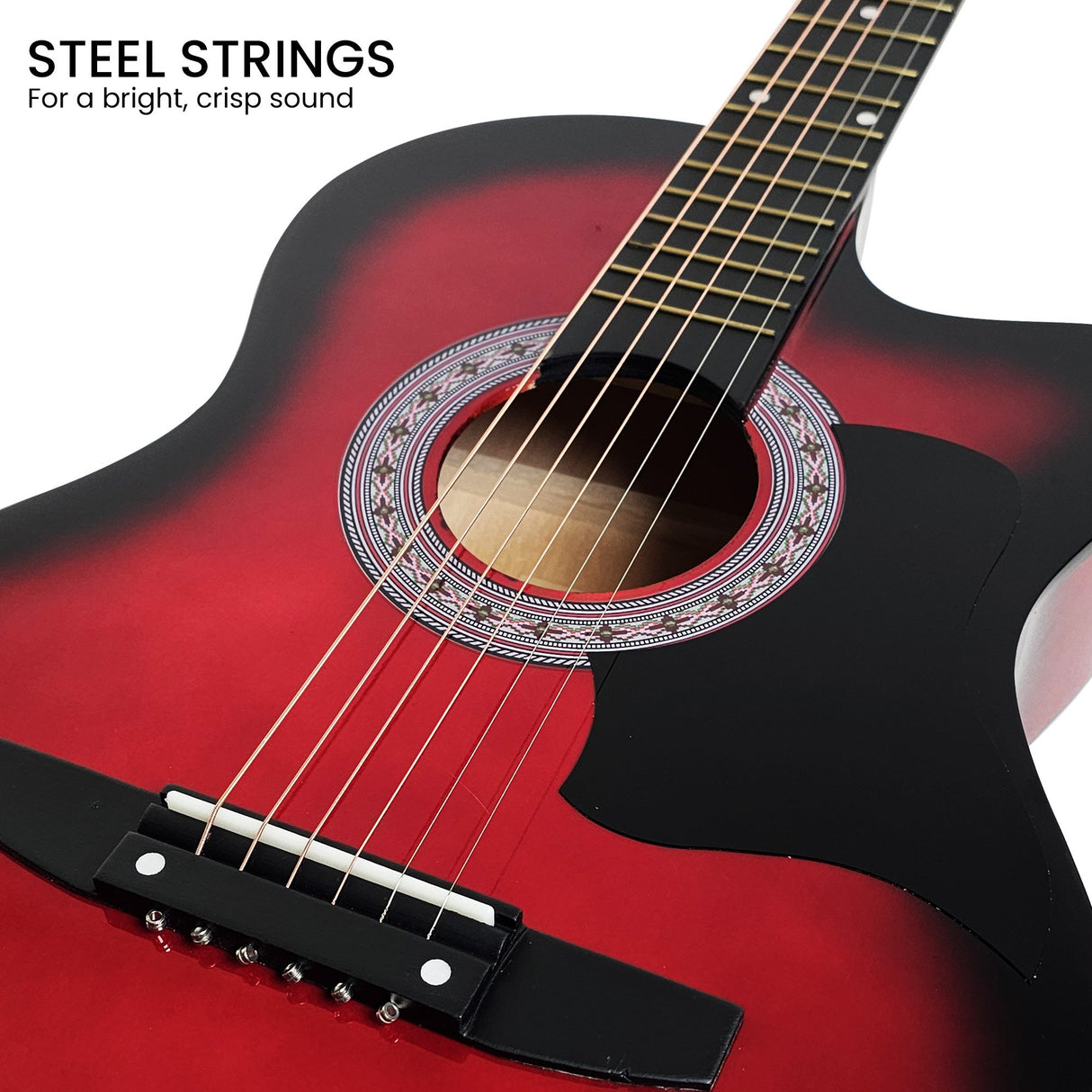 Karrera 38in High-Quality Cutaway Acoustic Guitar Set with Weatherproof Bag - Red Burst
