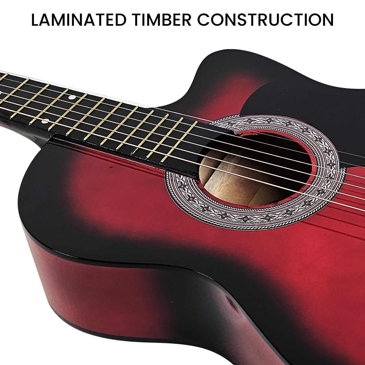 Karrera 38in High-Quality Cutaway Acoustic Guitar Set with Weatherproof Bag - Red Burst
