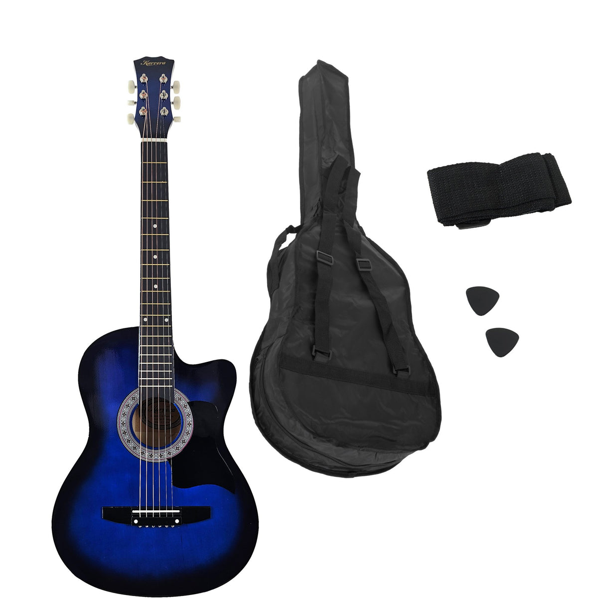 Karrera 38-Inch Blue Burst Cutaway Acoustic Guitar Set with Bag and Accessories