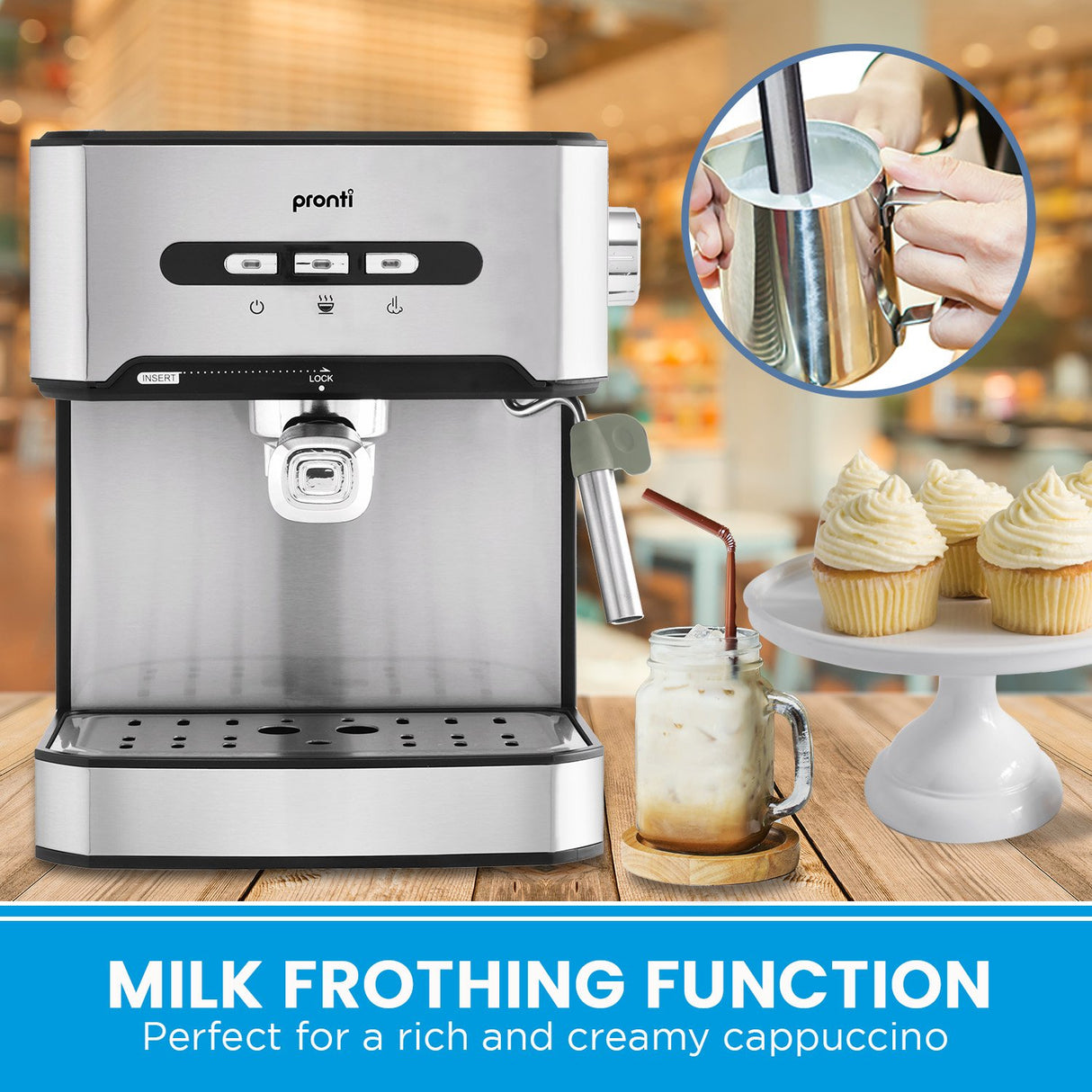Pronti 1.6L Automatic Espresso Maker with Integrated Milk Frother