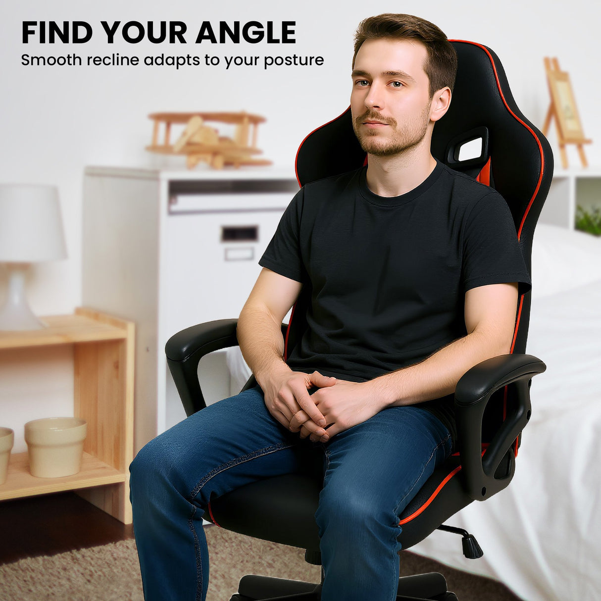 Sarantino Fayzo Racing Reclining Office Gaming Chair Black And Red Adjustable Computer Desk Seat With Adjustable Height Breathable Mesh Back Padded Armrests