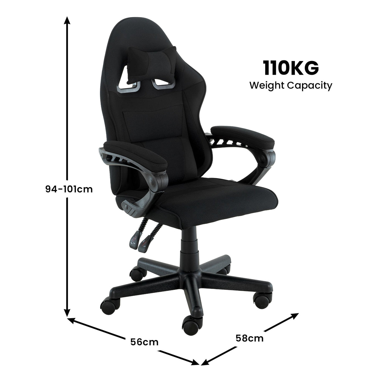 Sarantino Antre Kids Study Gaming Chair Black Adjustable Computer Desk Seat Racing Inspired-look With Adjustable Height Ergonomic Back Support Padded Armrests
