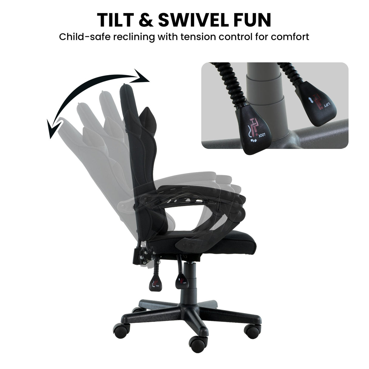 Sarantino Antre Kids Study Gaming Chair Black Adjustable Computer Desk Seat Racing Inspired-look With Adjustable Height Ergonomic Back Support Padded Armrests