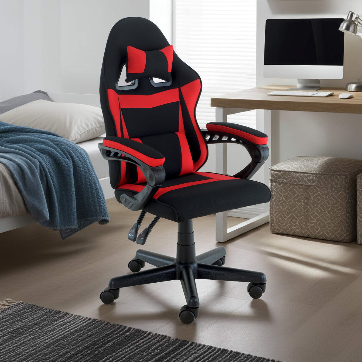 Sarantino Antre Kids Study Gaming Chair Black Red Computer Desk Seat Adjustable Height Ergonomic Back Support Padded Armrests