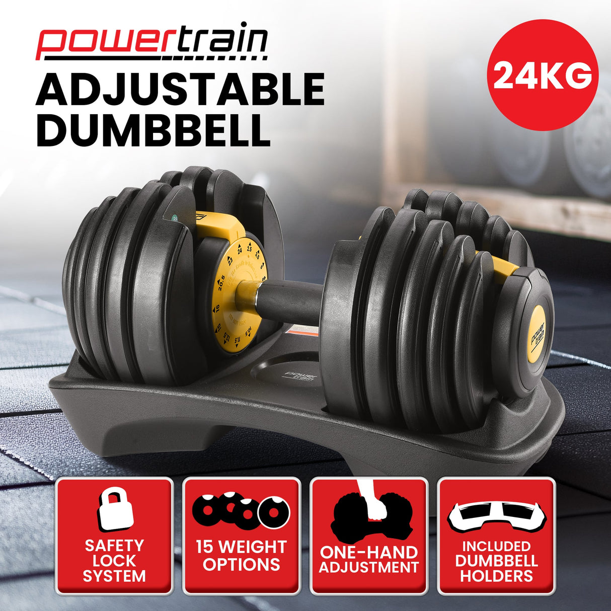 Powertrain 24KG Adjustable Home Gym Dumbbell - Gold