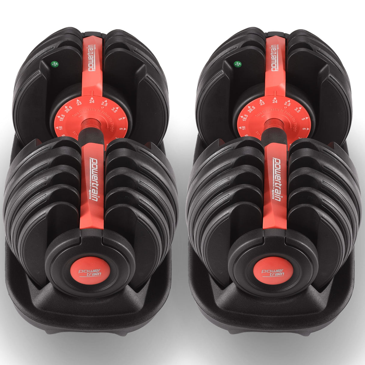 Powertrain 48kg Adjustable Dumbbells with Dumbbell Stand Red