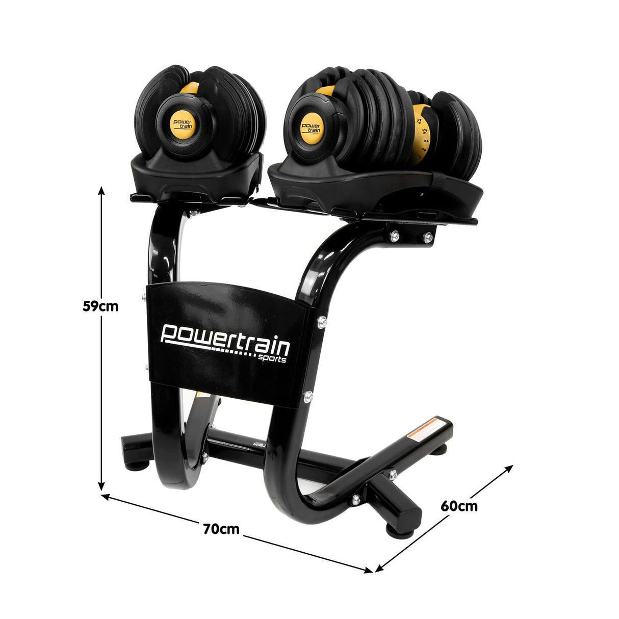 Powertrain 48KG Adjustable Dumbbell Set With Stand - Gold