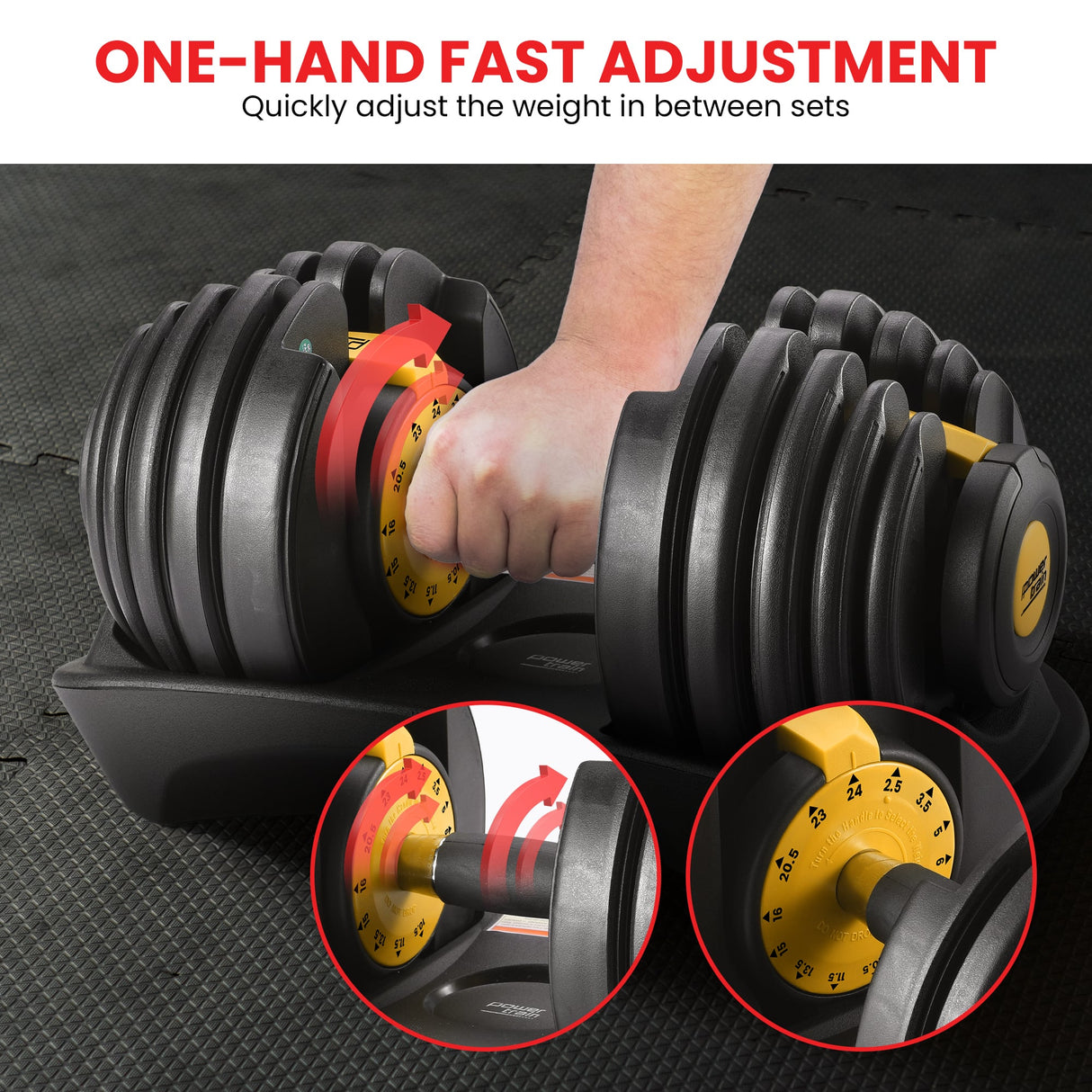 Powertrain 48KG Adjustable Dumbbell Set With Stand - Gold