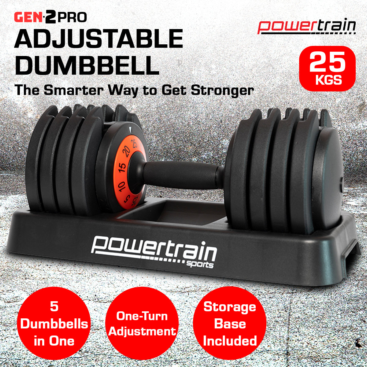 Powertrain GEN2 Pro Adjustable Dumbbell Weights - 25kg