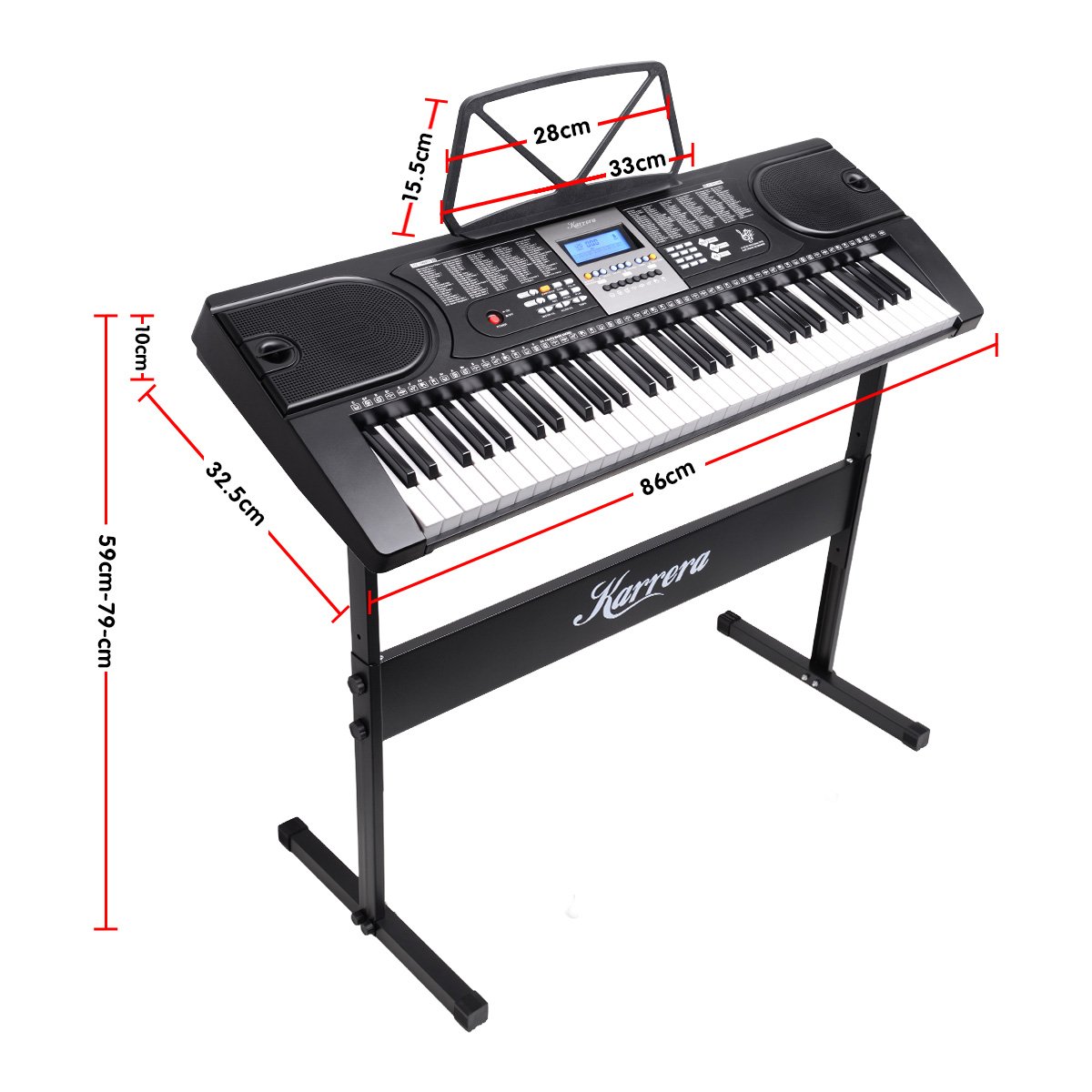 Karrera 61-Keys Electronic Keyboard Piano with Stand - Black
