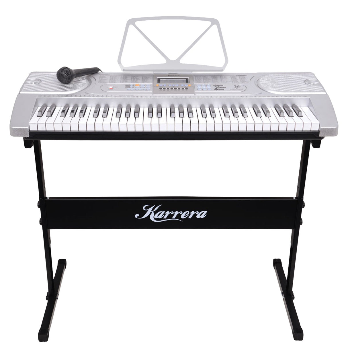 Karrera 61 Keys Electronic Keyboard Teaching Piano with Electric Stand in Silver CHJ-61
