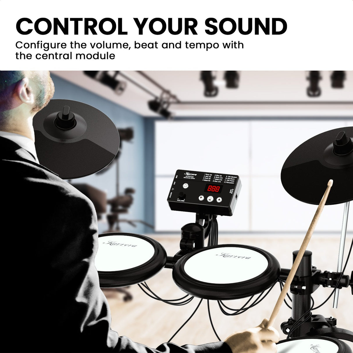 Karrera TDX-16 Electronic Drum Kit with LCD, Toms, Snares Quiet Mesh Pads & Pedals, Adjustable Stool, Headphones