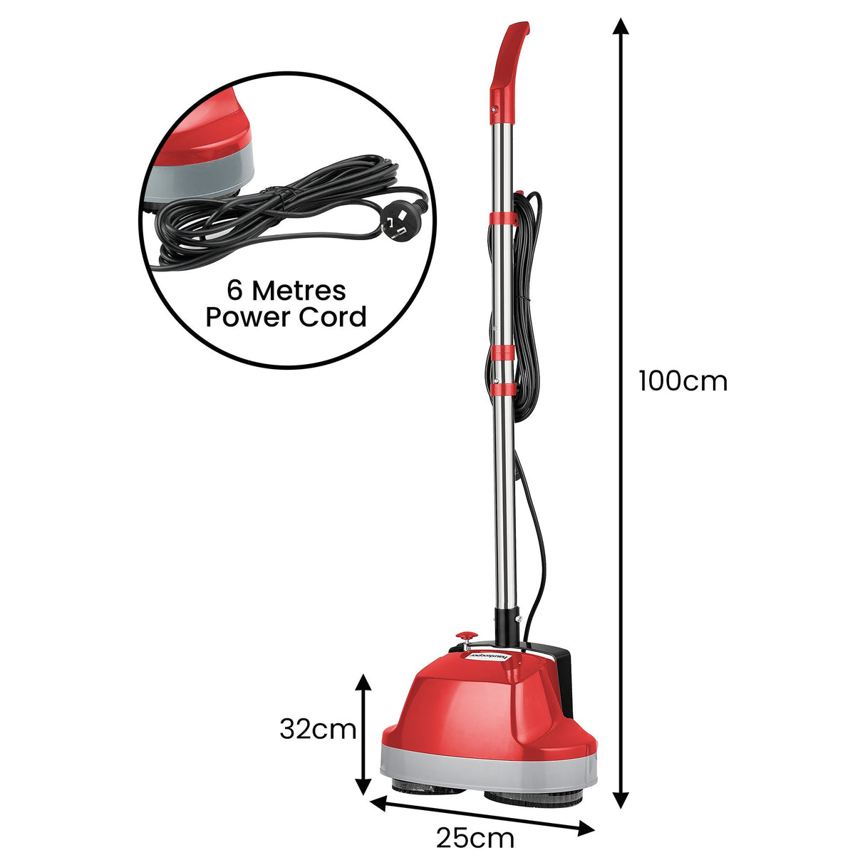 Klika Hauskeeper 5 in 1 Electric 240V Floor Polisher w/ 6M Power Cable Timber Hard Waxer Buffer Cleaner Red