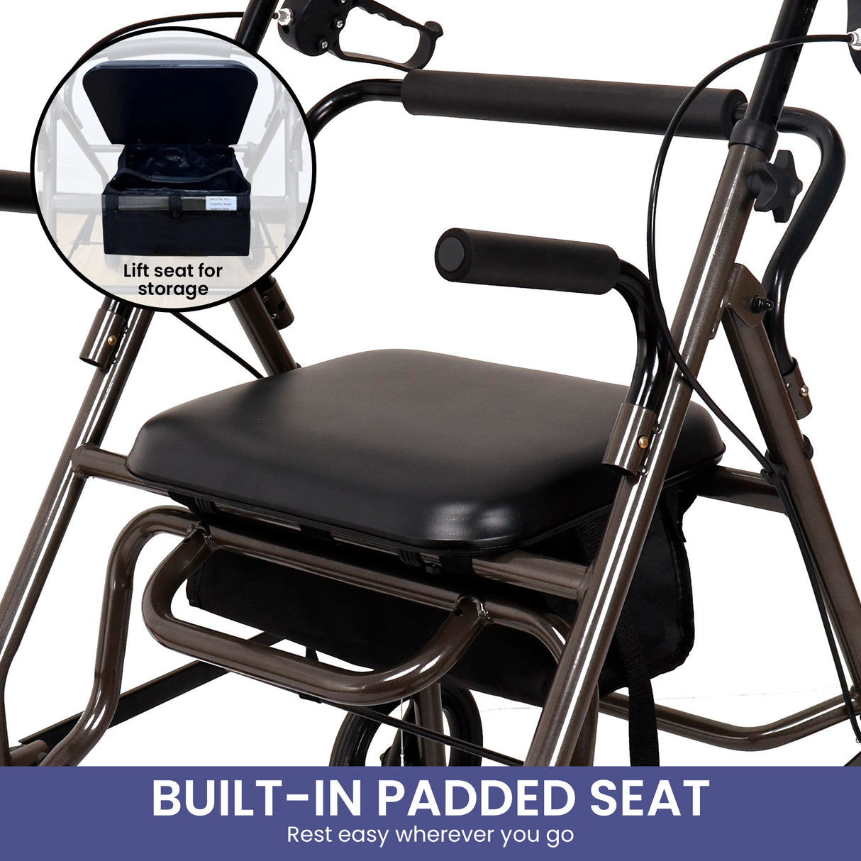 Orthonica Foldable Steel Frame Rollator Walker Lightweight Mobility Aid in Grey