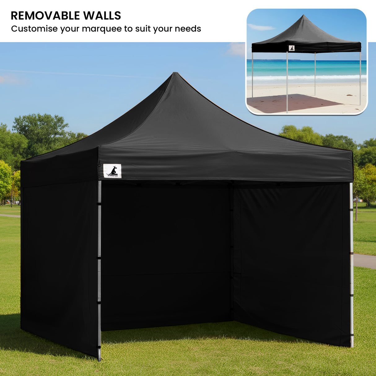 Wallaroo Gazebo Tent Marquee 3x3 PopUp Outdoor Black