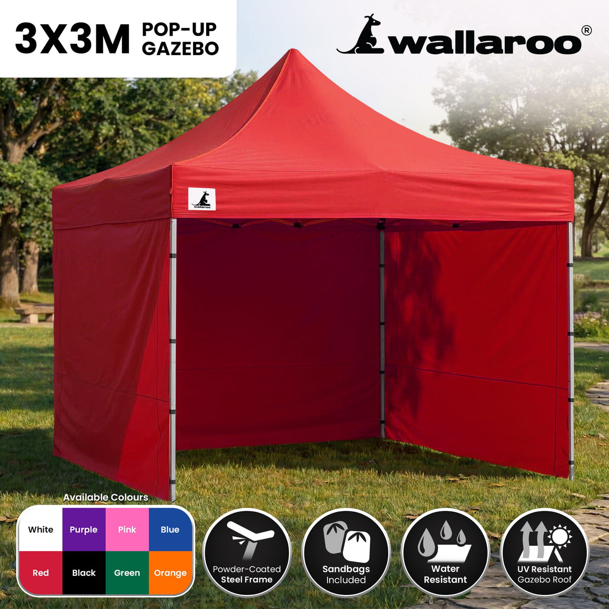 Wallaroo Gazebo Tent Marquee 3x3 PopUp Outdoor Red