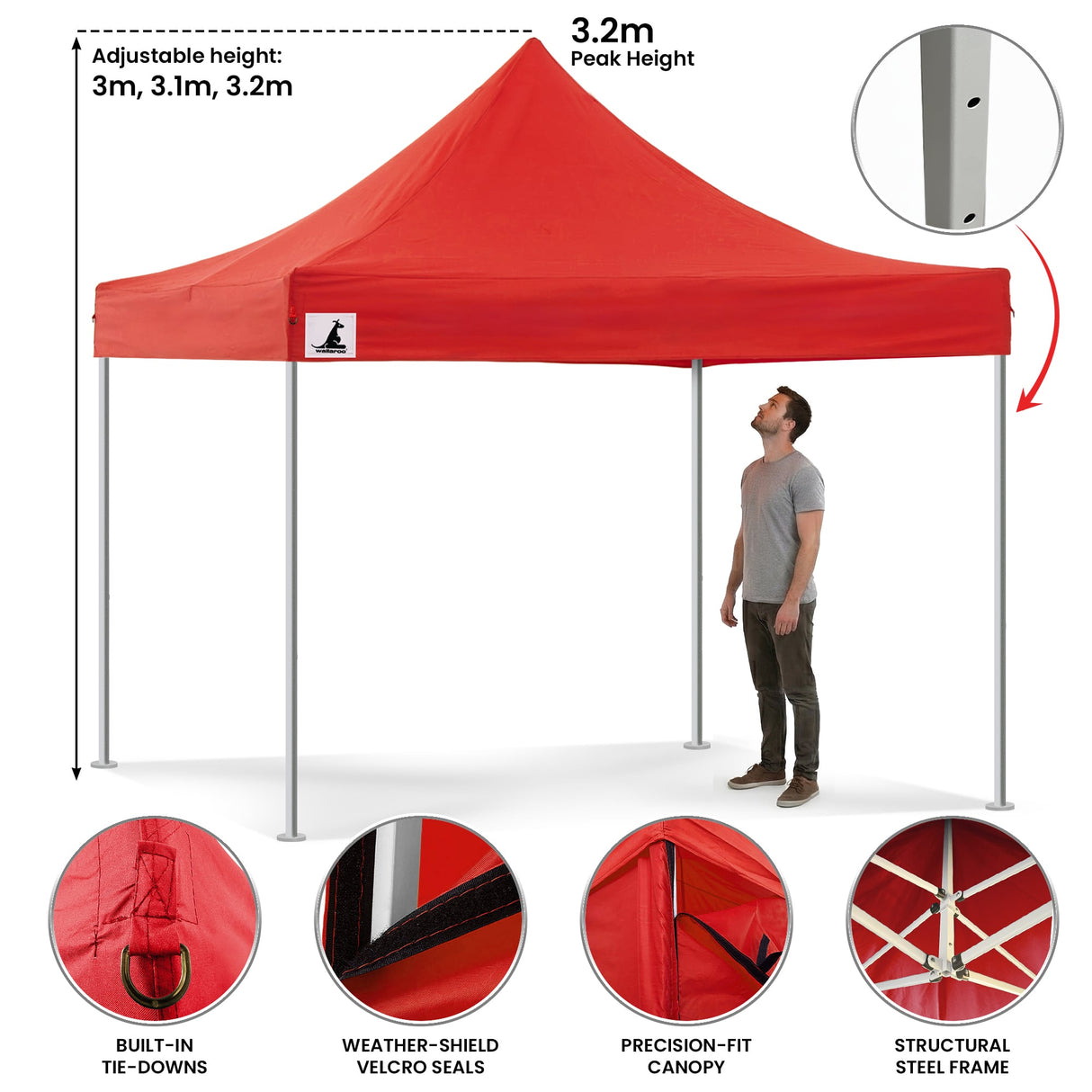 Wallaroo Gazebo Tent Marquee 3x3 PopUp Outdoor Red