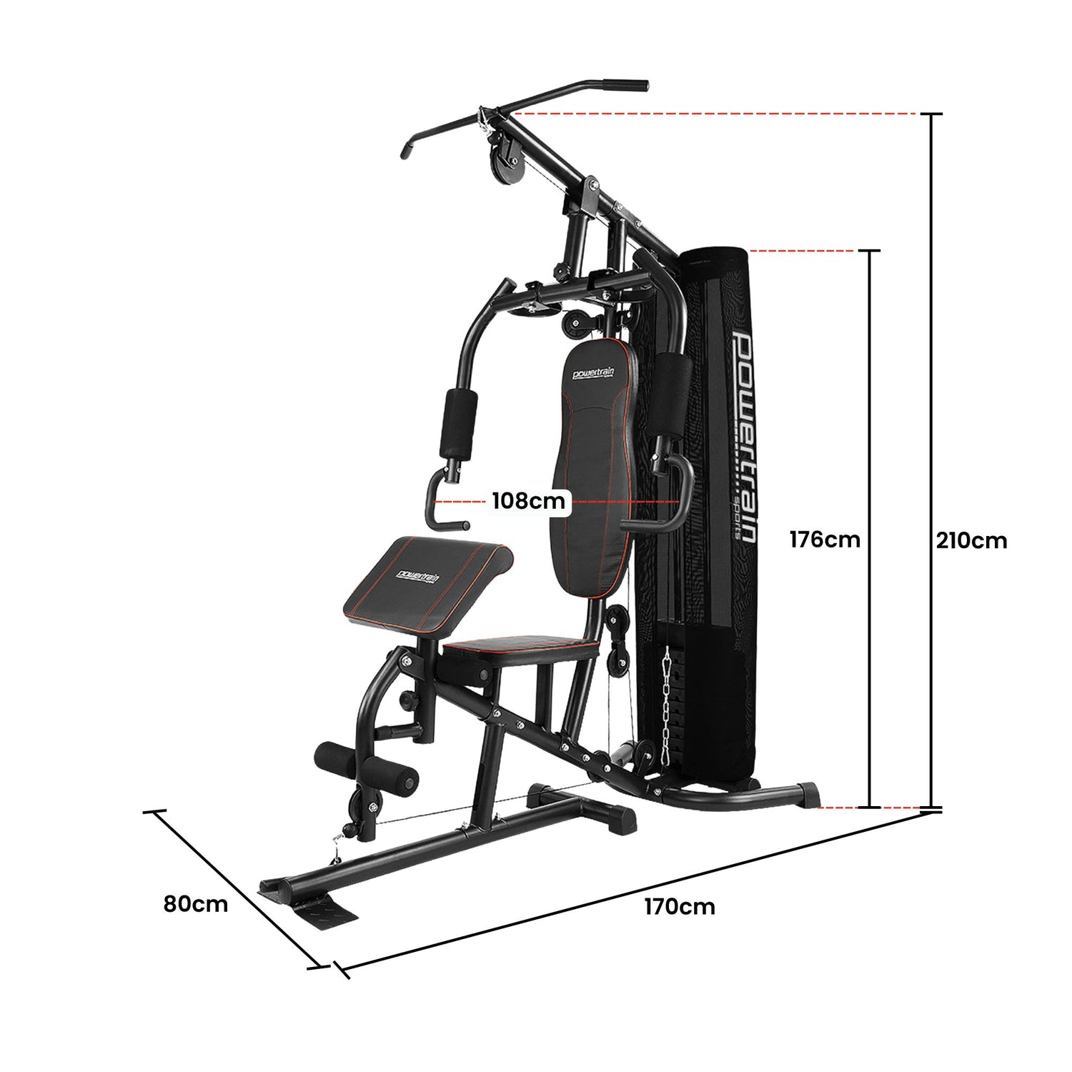 Powertrain Multi Station Home Gym with 68kg Weights Preacher Curl Pad