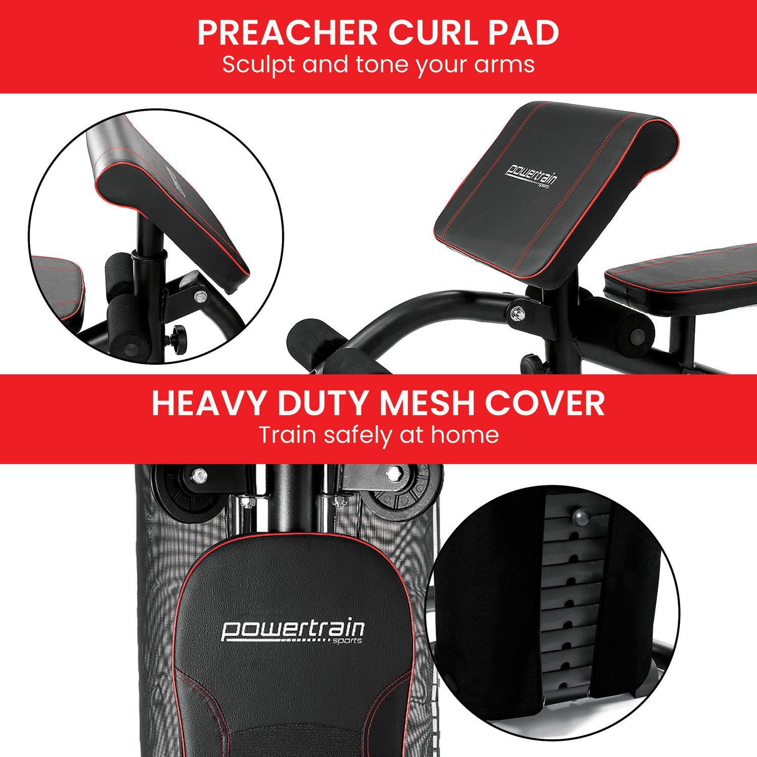 Powertrain Multi Station Home Gym with 68kg Weights Preacher Curl Pad