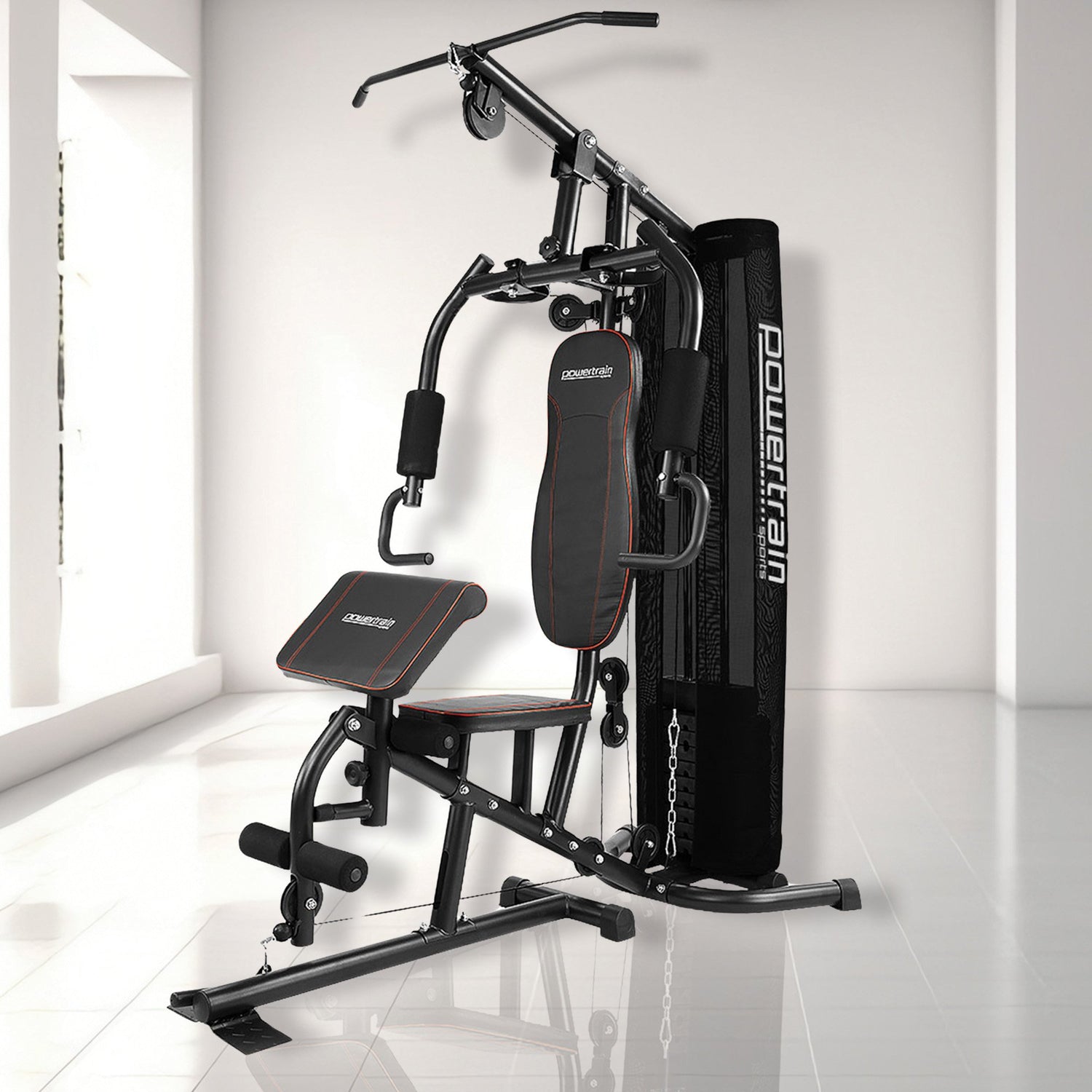 Powertrain Multi Station Home Gym with 68kg Weights Preacher Curl Pad
