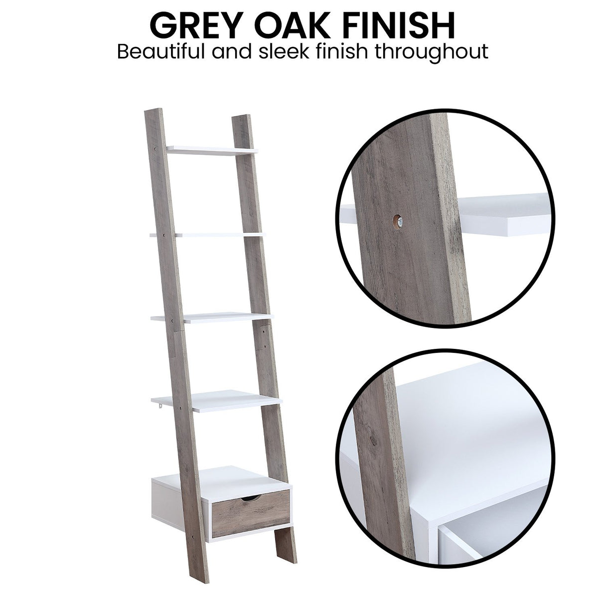 Sarantino Mira 5-Tier Ladder Shelf in White and Grey Oak