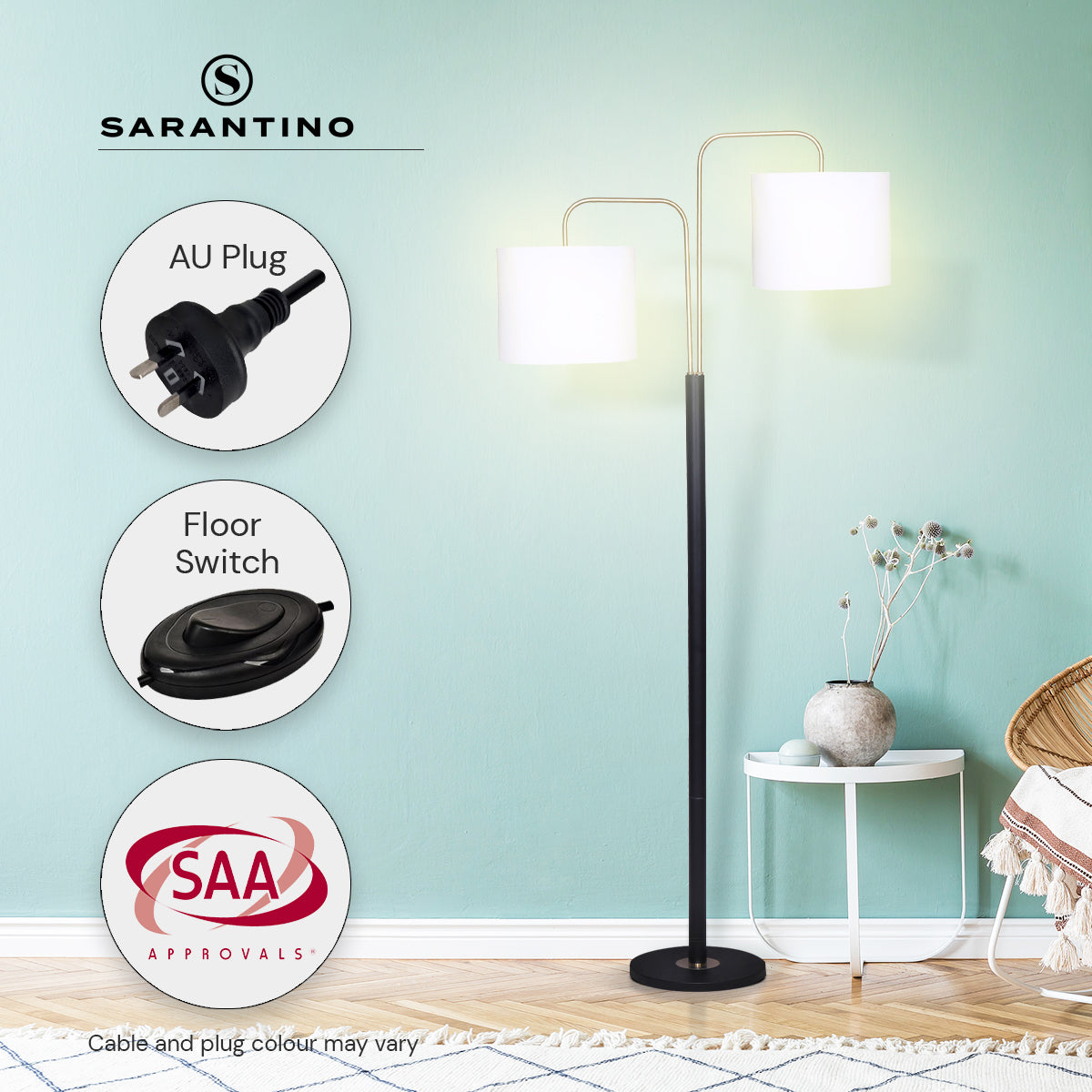 Sarantino Black/Brass Finish Reading Light Electric Table Lamp
