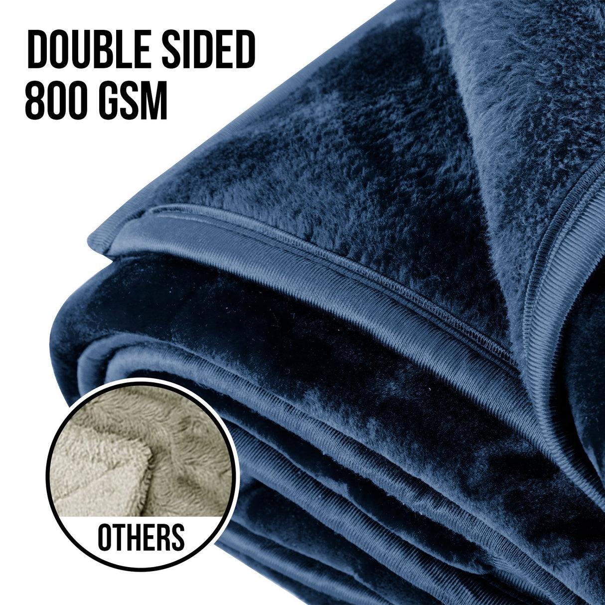 Laura Hill 800-gsm Faux Mink Throw Rug Blanket Queen Size Double-sided Large 220 X 240cm Heavy - Blue