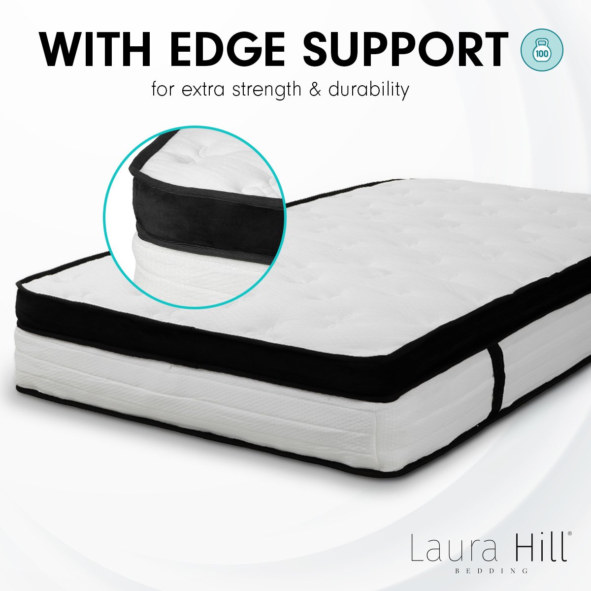 Laura Hill Double Mattress Bed Size Euro Top 5 Zone Spring Foam 32cm Bedding Pocket