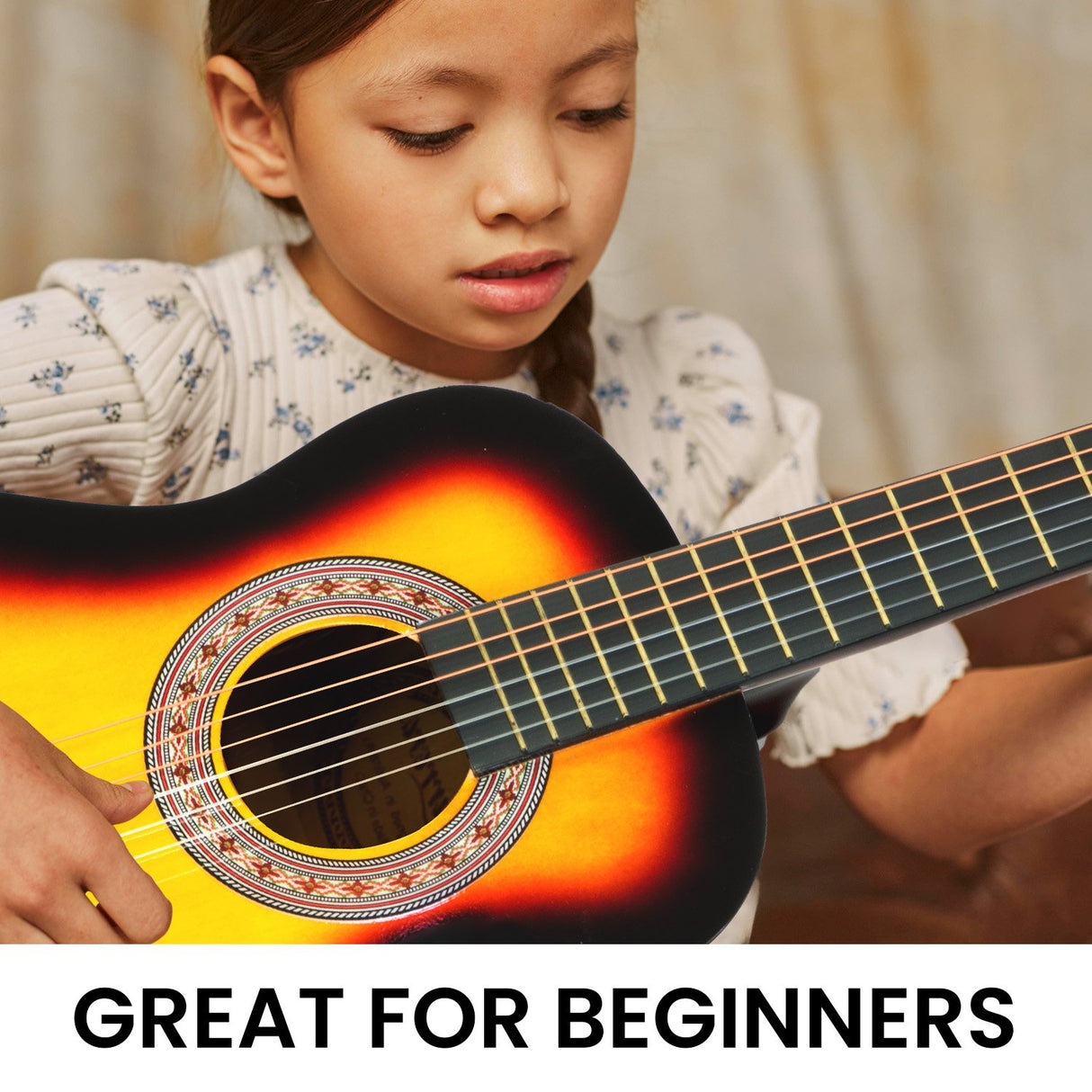 Karrera 34-Inch Sunburst Acoustic Guitar for Kids - Real Wooden Instrument