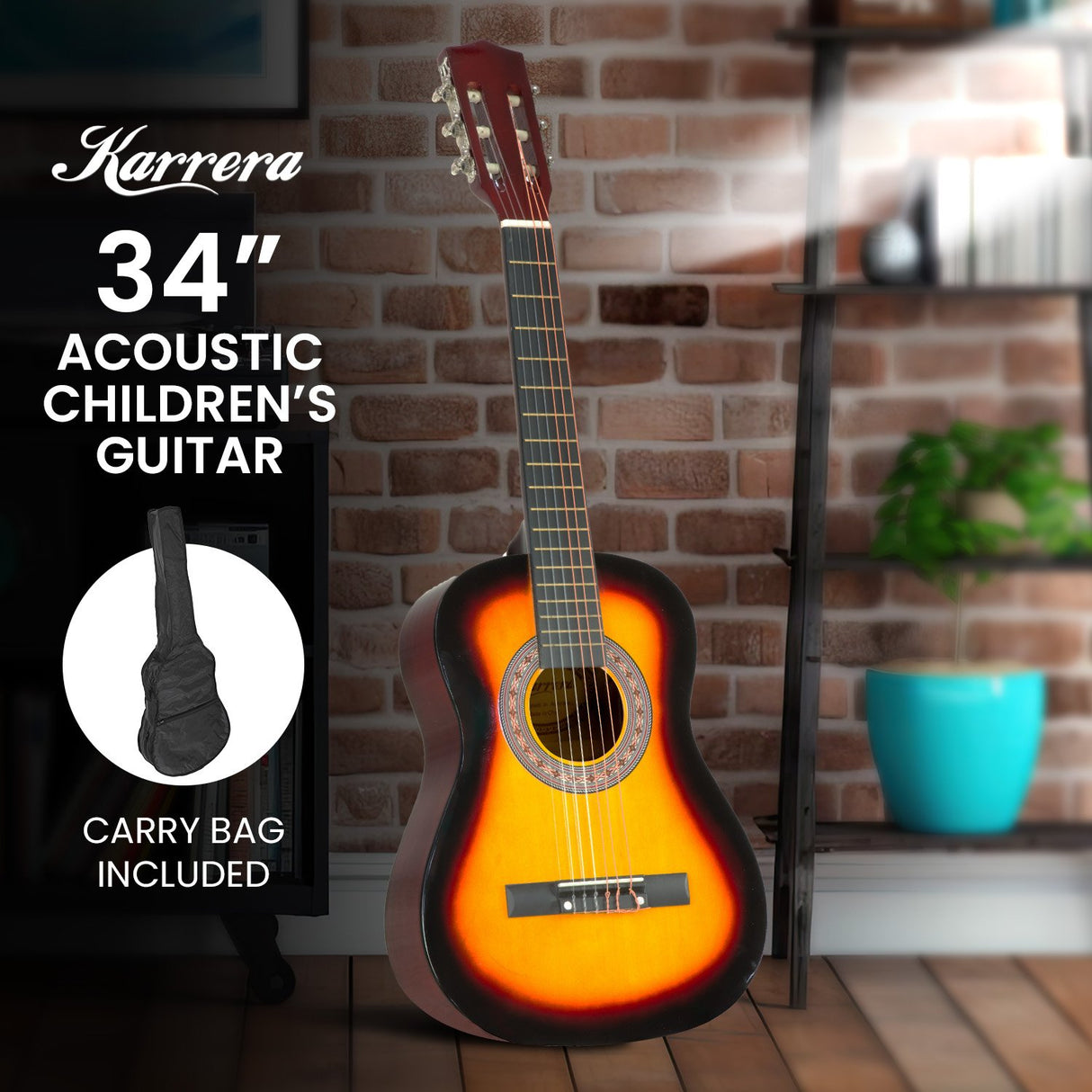 Karrera 34-Inch Sunburst Acoustic Guitar for Kids - Real Wooden Instrument