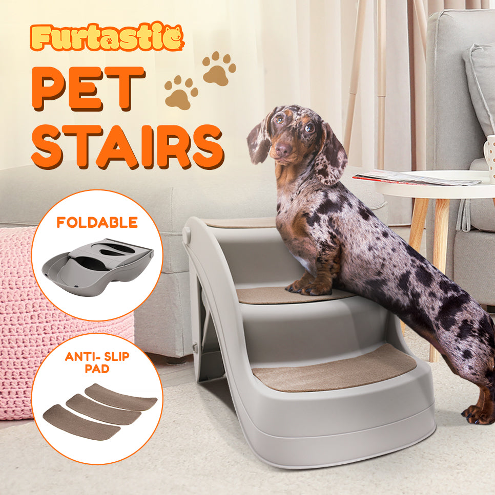 Furtastic Foldable Pet Stairs In Grey - 38cm Dog Ladder Cat Ramp