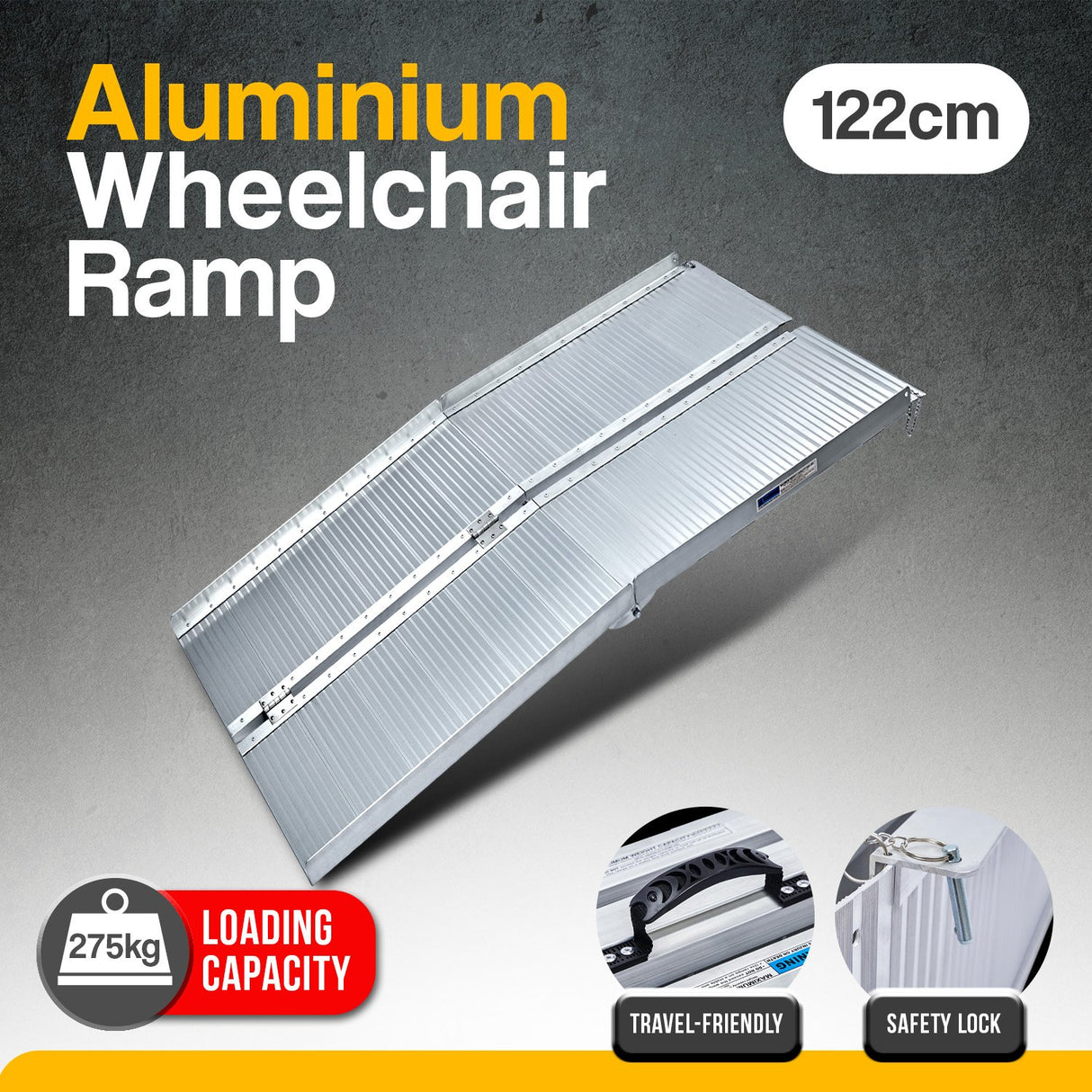 Kartrite 4ft Aluminium Foldable Wheelchair Ramp Non-Slip R02 Silver