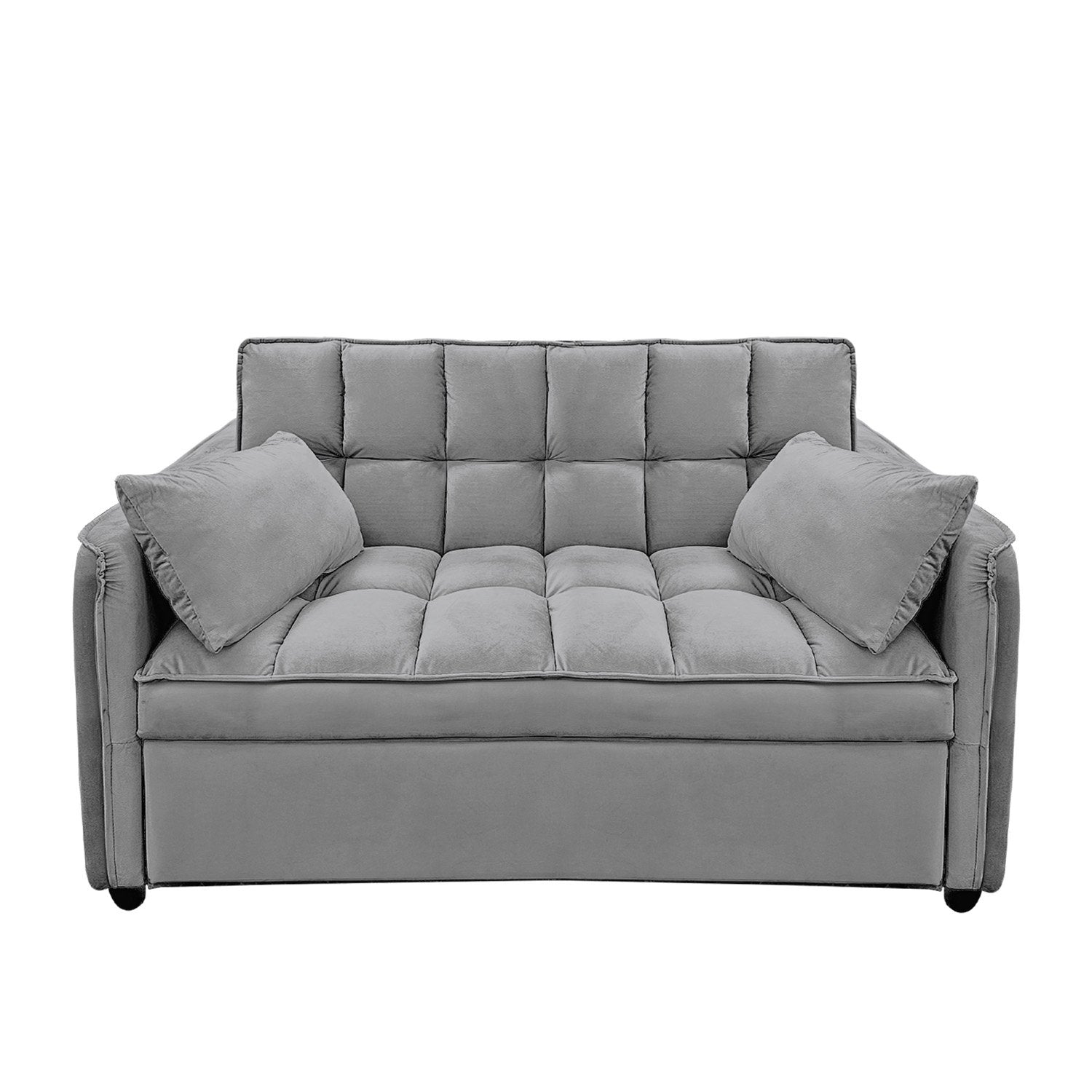 Sarantino Quincy 2-Seater Velvet Sofa Bed in Dark Grey with Wooden Frame and Tufted Design - Dark Grey