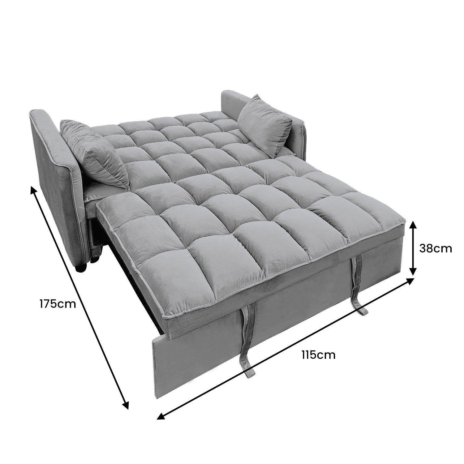 Sarantino Quincy 2-Seater Velvet Sofa Bed in Dark Grey with Wooden Frame and Tufted Design - Dark Grey
