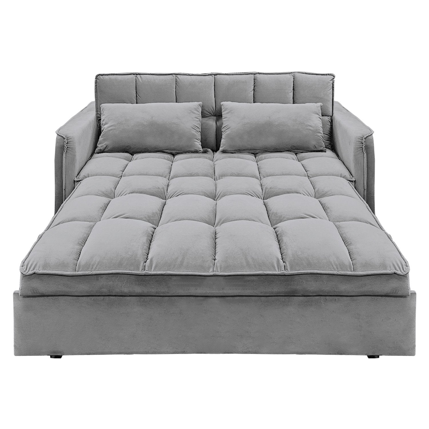 Sarantino Quincy 2-Seater Velvet Sofa Bed in Dark Grey with Wooden Frame and Tufted Design - Dark Grey
