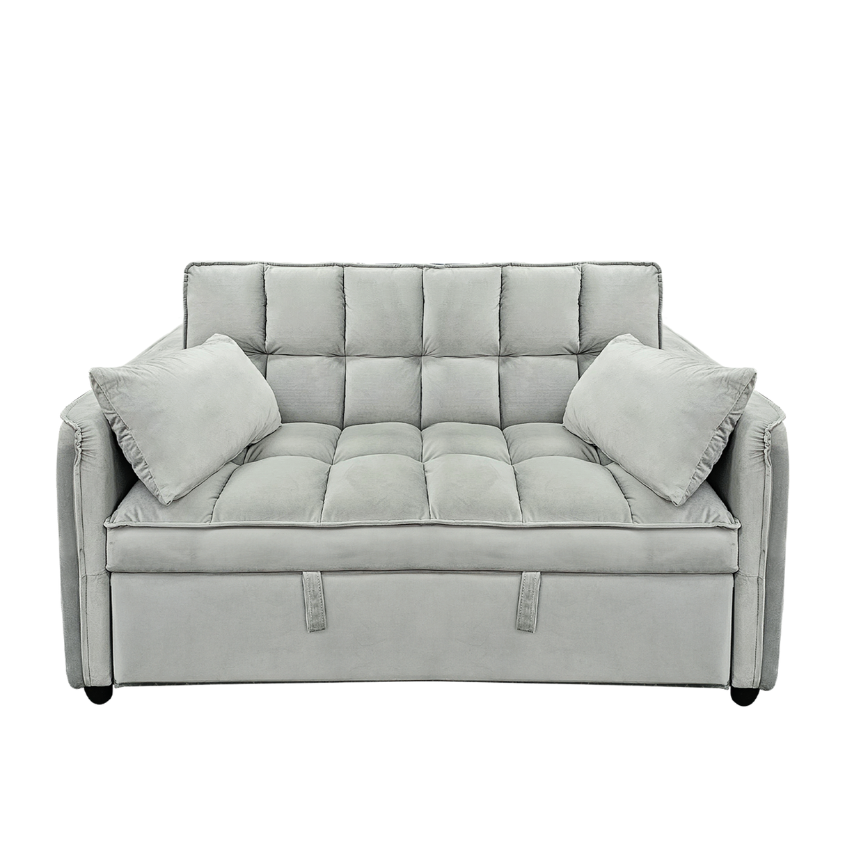 Sarantino Quincy 2-Seater Velvet Sofa Bed in Light Grey with Wooden Frame and Tufted Design