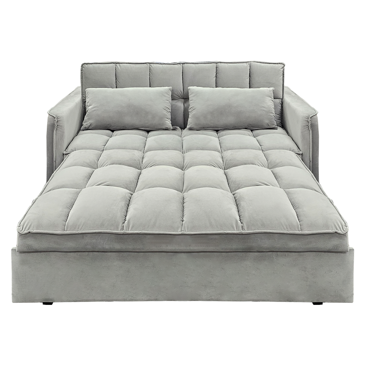 Sarantino Quincy 2-Seater Velvet Sofa Bed in Light Grey with Wooden Frame and Tufted Design