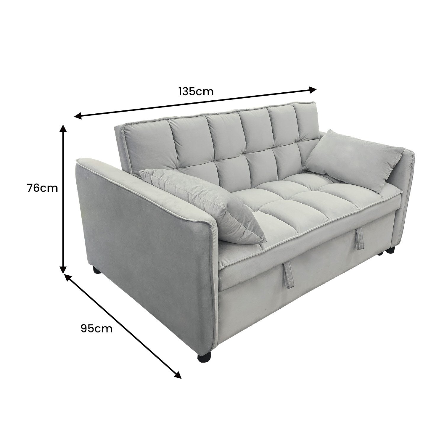 Sarantino Quincy 2-Seater Velvet Sofa Bed in Light Grey with Wooden Frame and Tufted Design