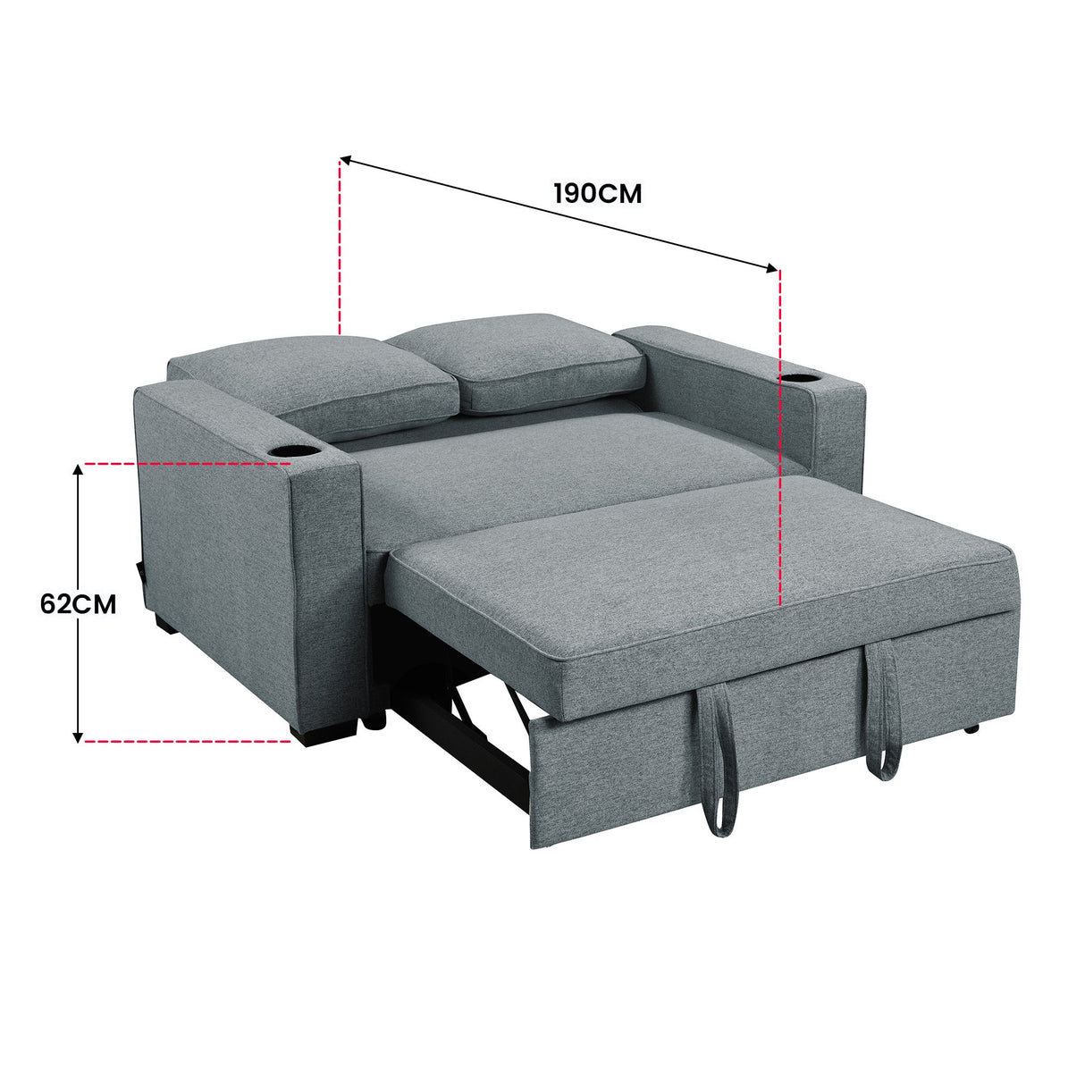Sarantino Hoffman Linen Sofa Bed with Cushions & Cup Holders Dark Grey