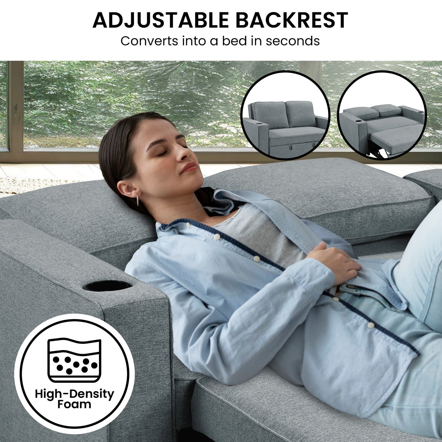 Sarantino Hoffman Linen Sofa Bed with Cushions & Cup Holders Dark Grey