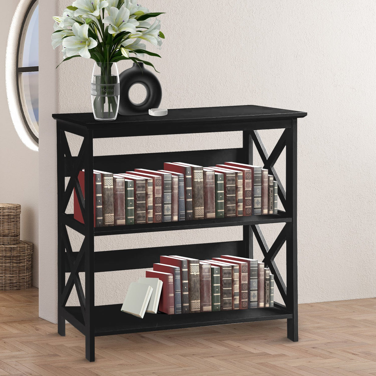 Sarantino Lucas 3-Tier Bookshelf Display Rack in Black