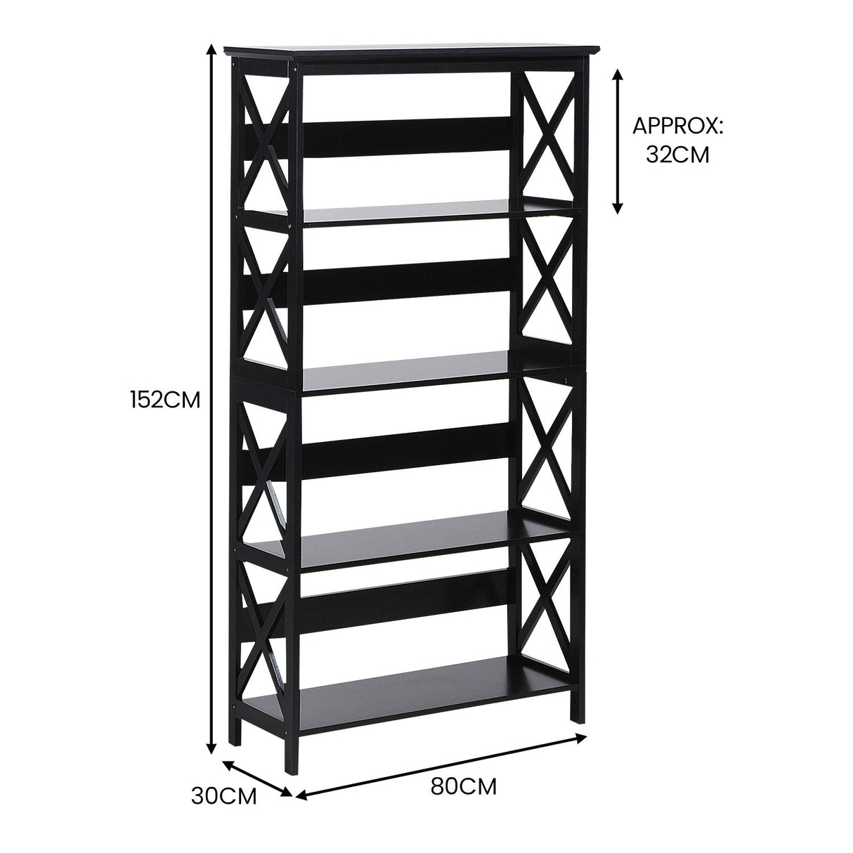 Sarantino Daphne 5-Tier Cross Panel Bookshelf