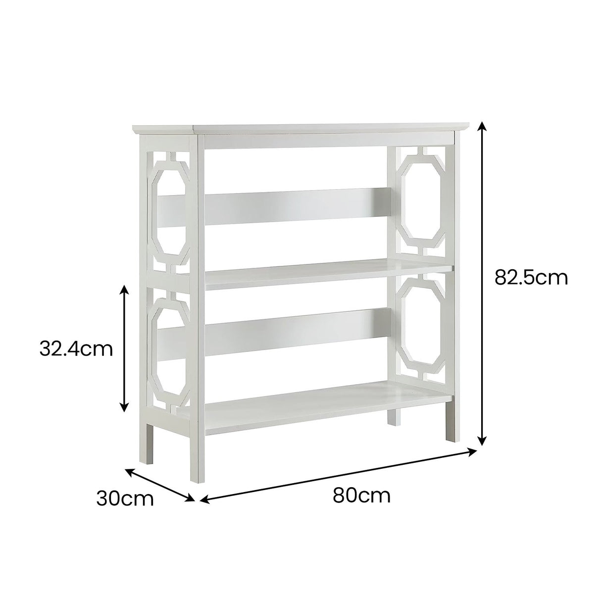 Sarantino Laurel 3-Tier Bookshelf Display Rack in White
