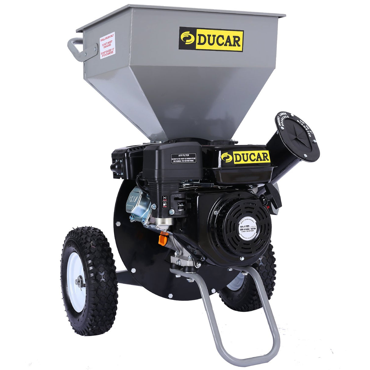 Ducar Wood Chipper Shredder Mulcher Garden 8hp Petrol Motor Upright Grinder - Silver