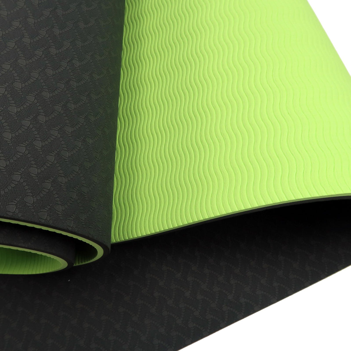 Powertrain TPE Yoga Exercise Mat Home Gym Pilates Fitness 8mm Thick in Black/Green